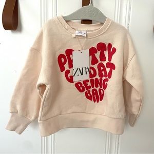 NWT Zara Lettered Heart Crewneck Sweatshirt